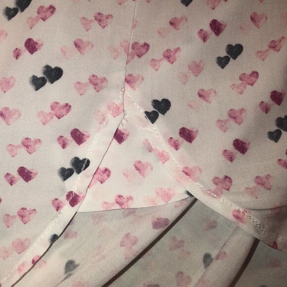 J&D XL Romantic Heart Print White Pink Gray High Low Blouse - Picture 11 of 12